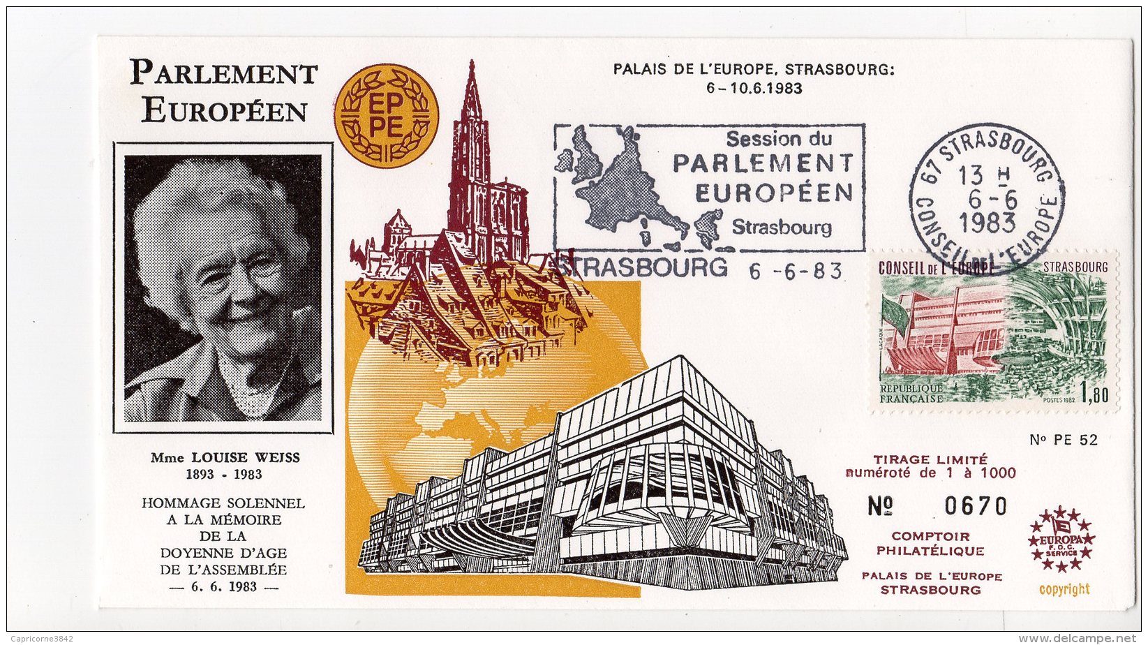 1983 - Strasbourg - Conseil De L'Europe - Hommage Solennel à La Mémoire De La Doyenne D'âge De L'assemblée Mme WEISS - EU-Organe