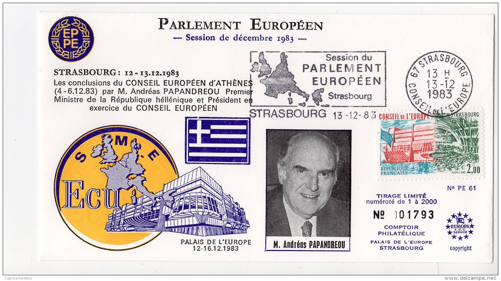 1983 -Strasbourg -Conseil De L'Europe -Conclusions Du Conseil Européen D'Athènes -Mr Andréas PAPANDREOU -1er Ministre - Instituciones Europeas