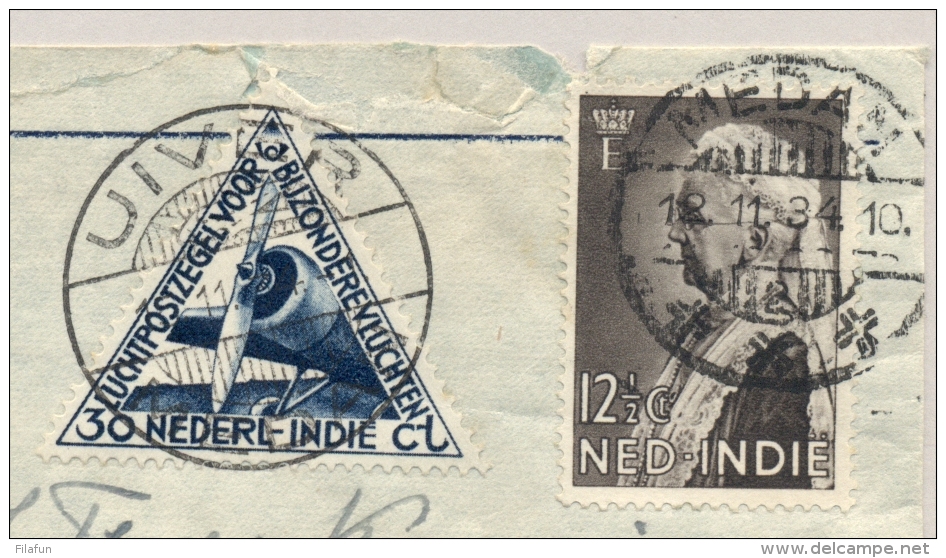 Nederlands Indië - 1934 - Terugvlucht Uiver/Medan Op Briefje Van Medan/2 Naar Rotterdam / Nederland - Nederlands-Indië