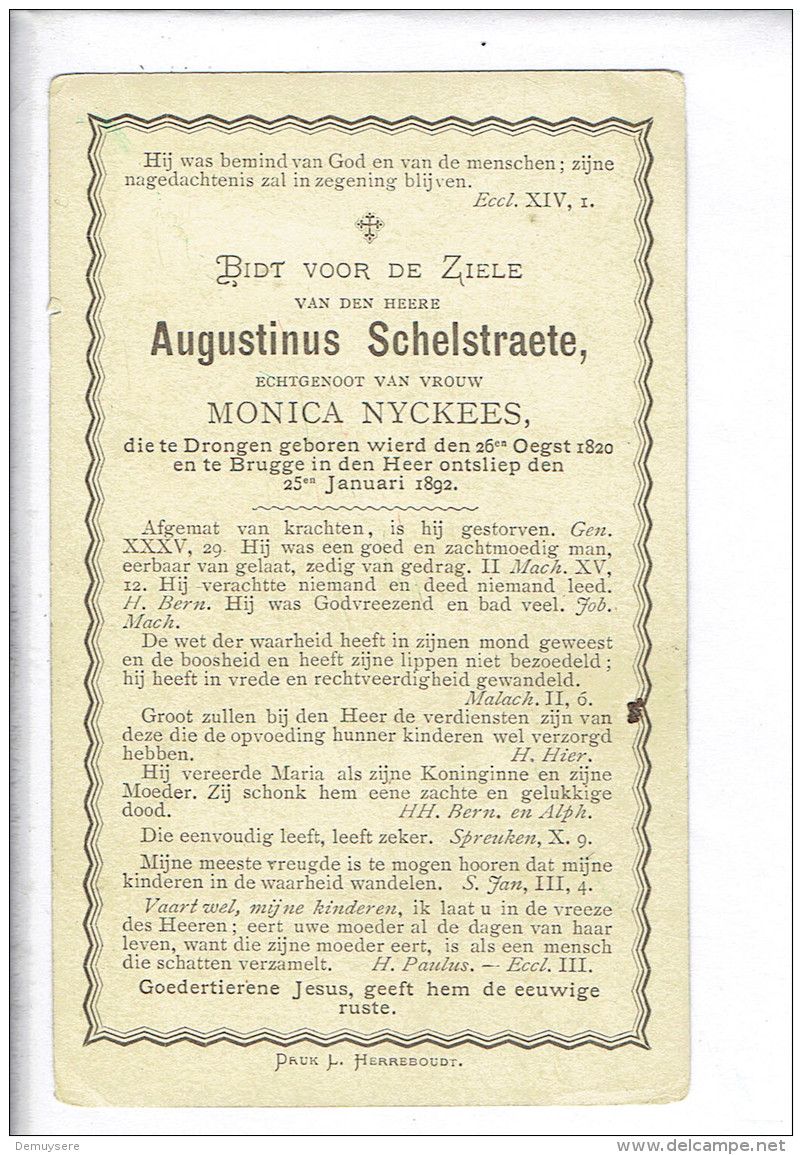 DP 3417 - AUGUSTINUS SCHELSTRAETE - DRONGEN 1820 + BRUGGE 1892 - Devotieprenten