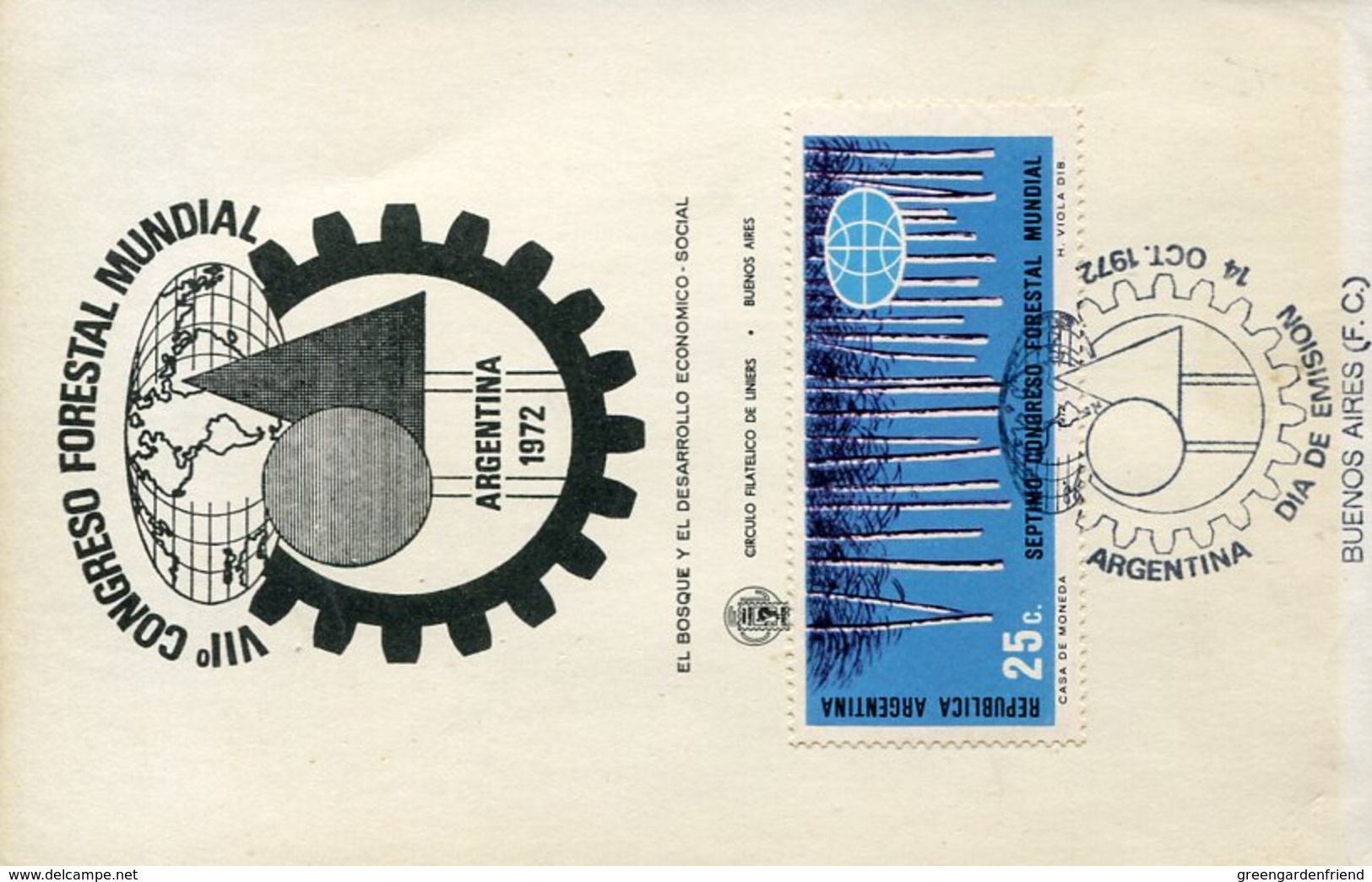 32832  Argentina, Fdc 1972  Tree World Forestry Congress - Trees