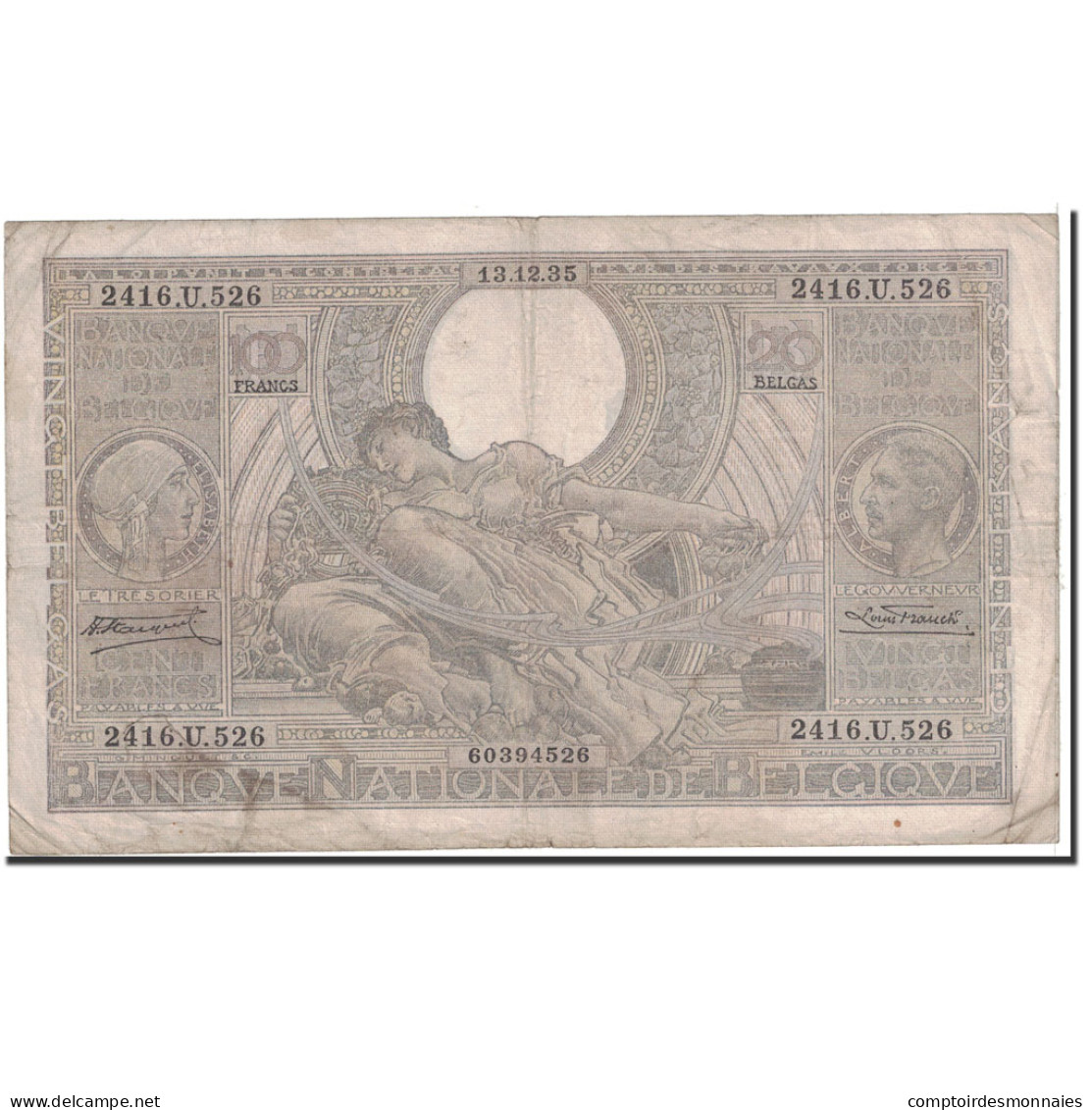 Billet, Belgique, 100 Francs-20 Belgas, 1935, 1935-12-13, KM:107, TB+ - 100 Frank & 100 Frank-20 Belgas