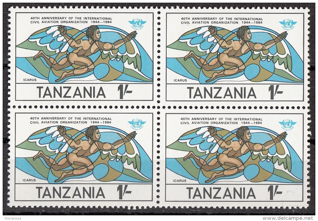 Tanzania 1984 Sc. 246 Aviazione Civile Icarus Icaro Quaterna Nuovo - Tanzania (1964-...)
