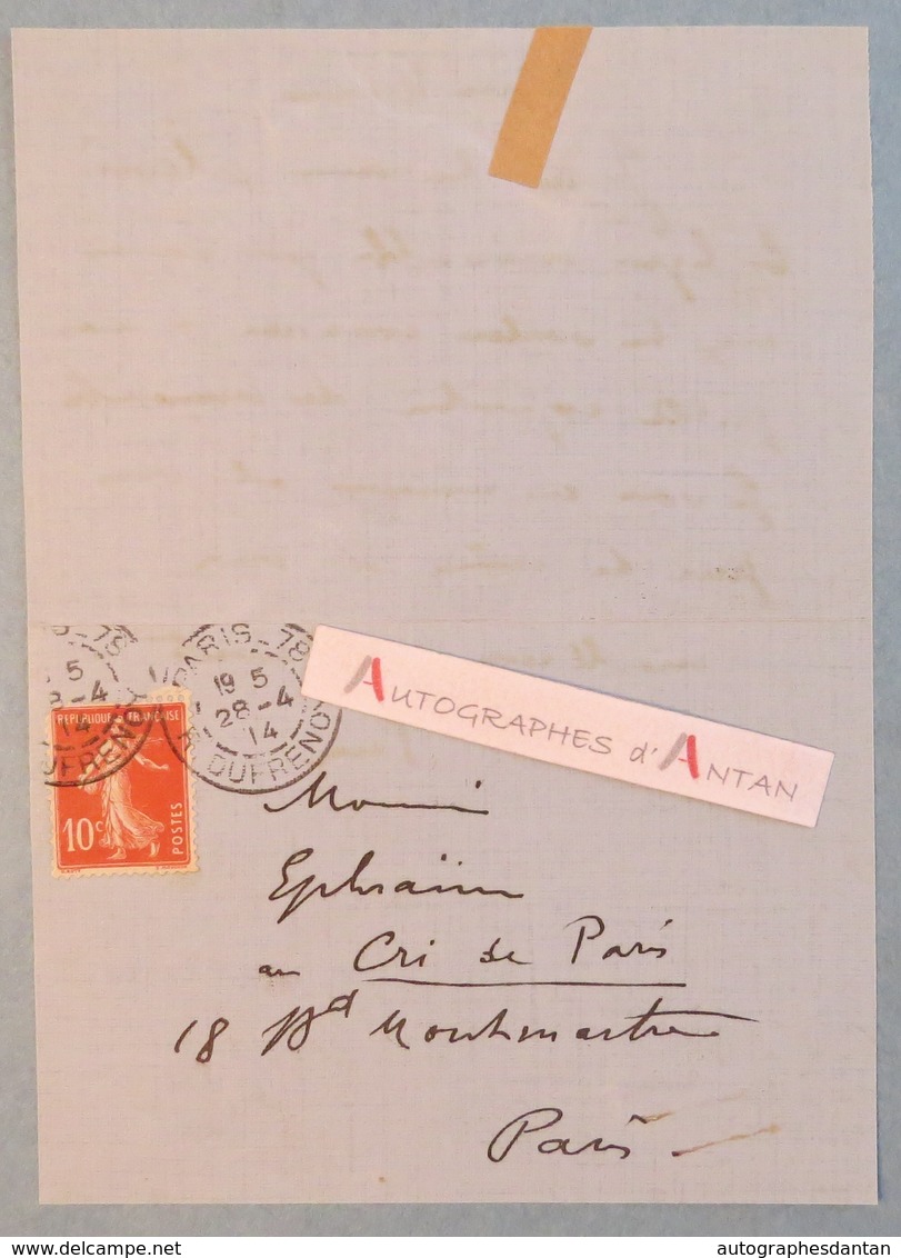 L.A.S 1914 Georges Goursat Dit SEM IIlustrateur Caricaturiste écrivain à M EPHRAIM Au Cri De Paris Lettre Autographe Ww1 - Autres & Non Classés