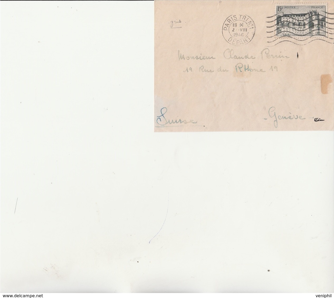 VARIETE N° 610 F GRIS NOIR SUR DEVANT DE LETTRE - ANNEE 1946 - COTE + De 50 € - Storia Postale