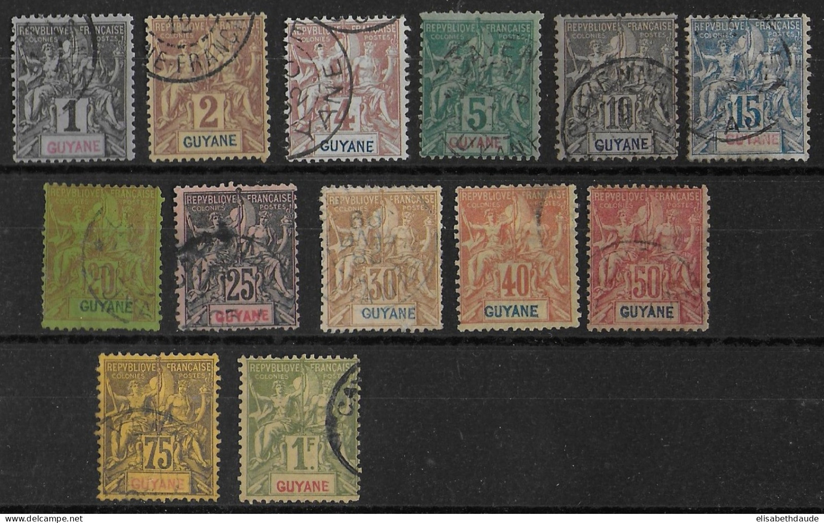 GUYANE - 1892 - SERIE COMPLETE GROUPE YT N° 30/42 OBLITERES - COTE = 185 EUR - Used Stamps