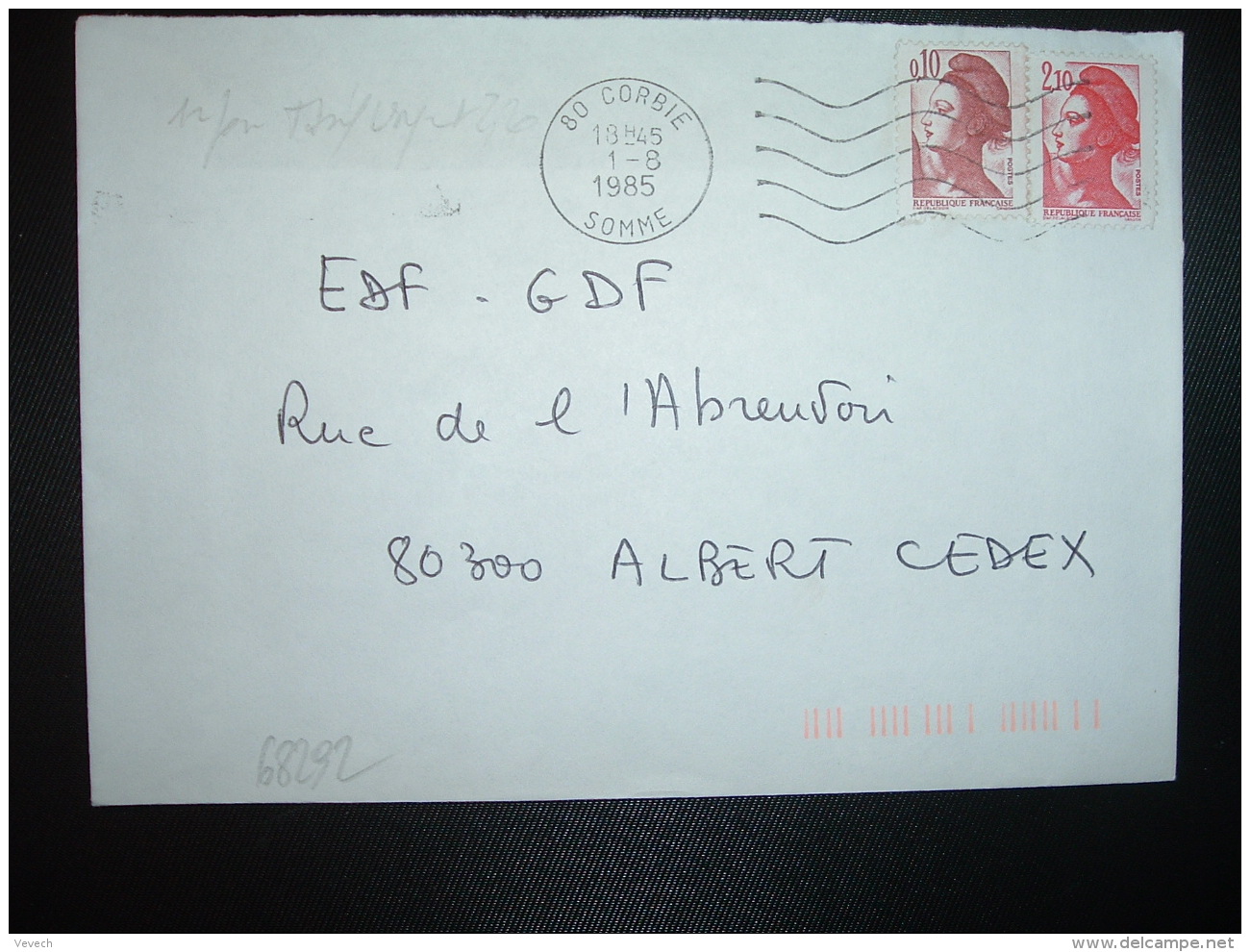 LETTRE TP LIBERTE 2,10 ROUGE + 0,10 OBL.MEC.1-8 1985 80 CORBIE SOMME 1ER JOUR TARIF URGENT 2,20 F - 1982-1990 Liberté De Gandon