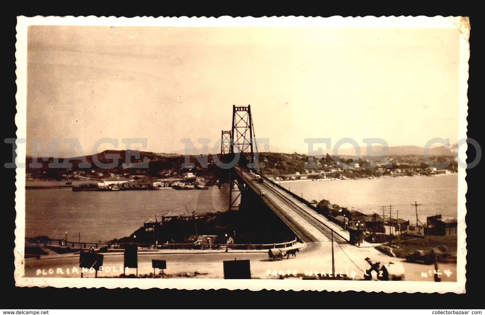 Very Old Brazil Brazil Horse Carriage Florianopolis Ponte Hercilio Luz Bridge Real Photo Postcard Ca1940 W4-4213 - Florianópolis