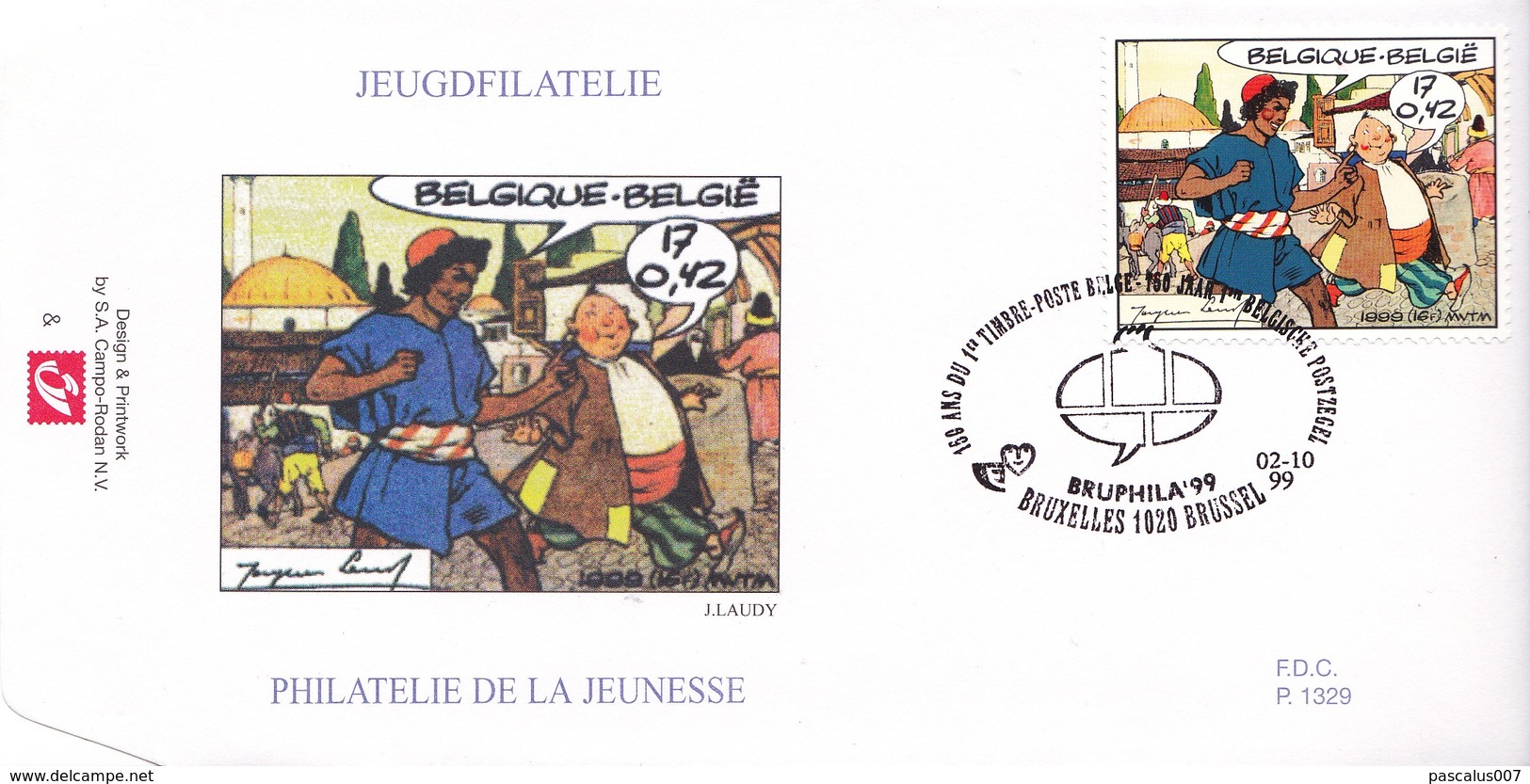 B01-158 2846  BD P1329 FDC   Rare Hassan Et Kaddour Jacques Laudy 2-10-1999 Bruxelles 1020 Brussel €10 - 1991-2000