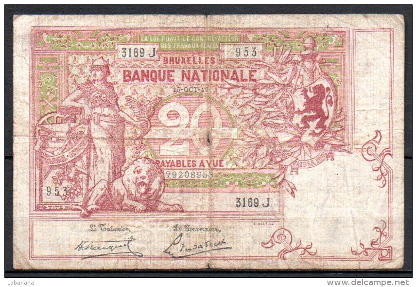 579-Belgique Billet De 20 Francs 1919 3169J - 5-10-20-25 Francs