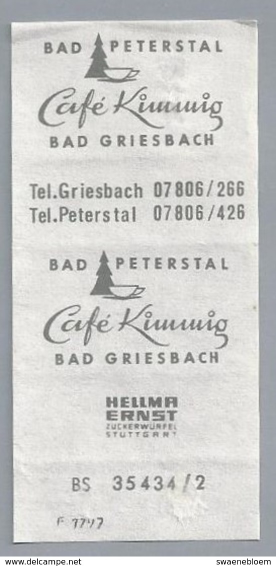 Suikerwikkel.- Embalage De Sucre.  BAD GRIESBACH. BAD PETERSTAL. Café Kimmig. HELLMA ERNST.. - Sugars