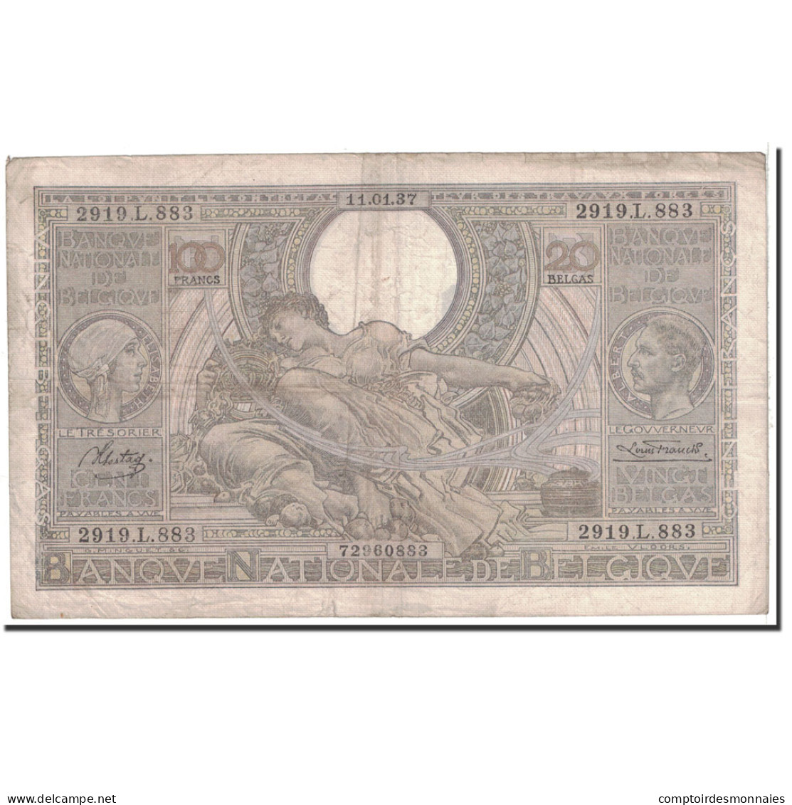 Billet, Belgique, 100 Francs-20 Belgas, 1937, 1937-01-11, KM:107, TB - 100 Francos & 100 Francos-20 Belgas