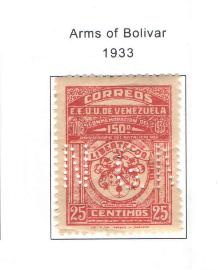 Venezuela PO 1933 Arms Bolivar  Scott.306+  See Scan On Scott. Page - Venezuela