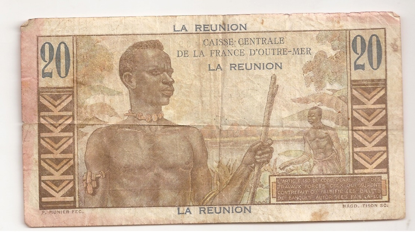 LA REUNION 20 F EMIL GENTIL  1947  SURCHARGE LA REUNION - Réunion
