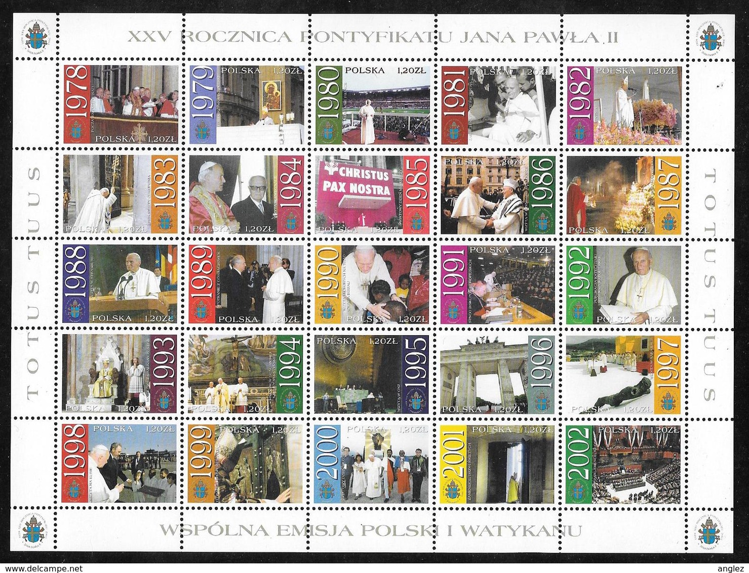 Poland - 2003 Pope John Paul / Jan Pawel II - 25th Anniversary Sheetlet - 25 Stamps MNH - Blocs & Hojas