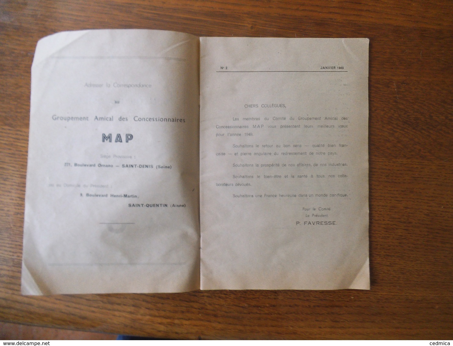 SAINT-DENIS GOUPEMENT AMICAL DES CONCESSIONNAIRES MAP BULLETIN PERIODIQUE NUMERO 2 JANVIER 1949 38 PAGES P.FAVRESSE PRES - 1900 – 1949