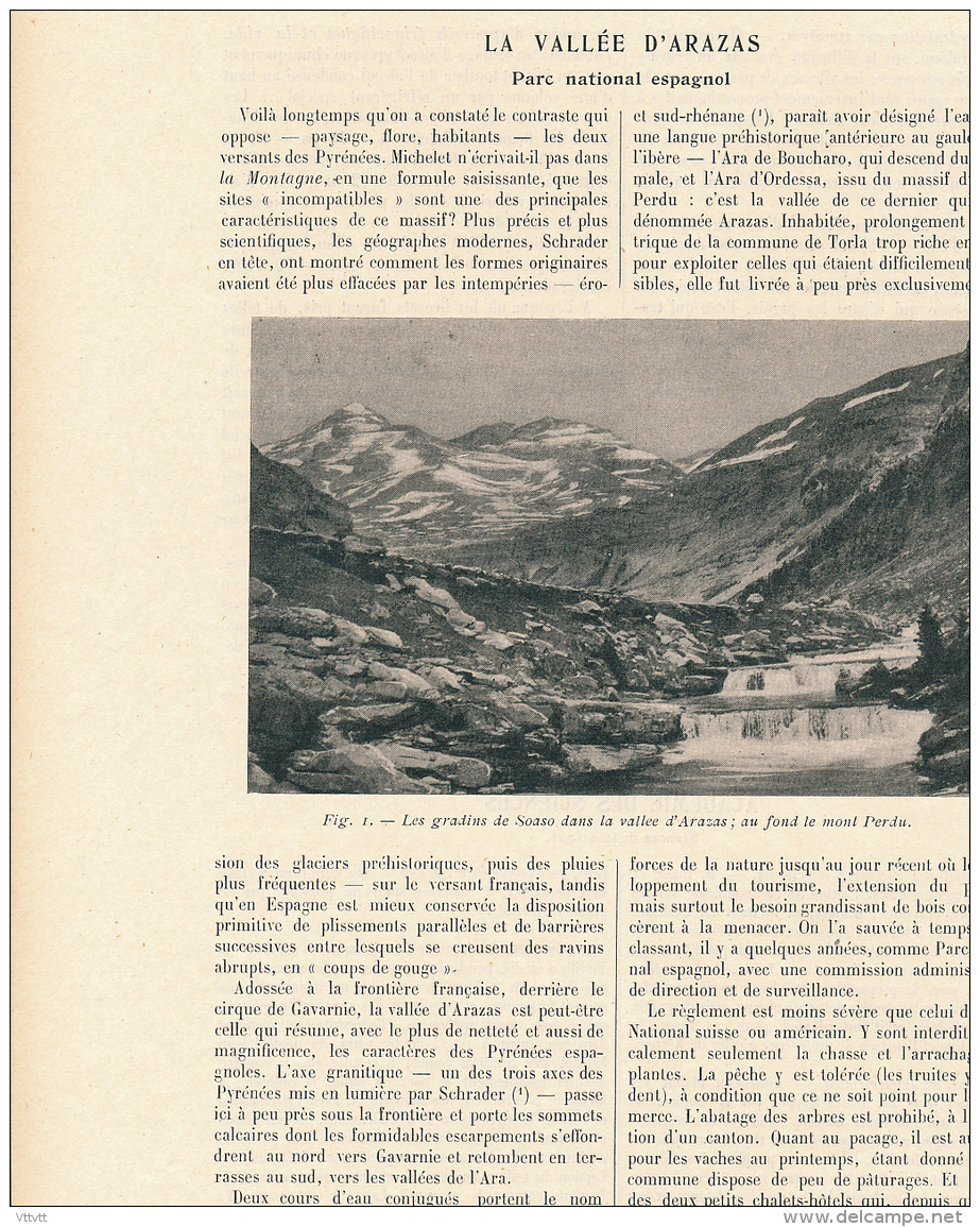 1925 : Document, LA VALLEE D'ARAZAS (3 Pages Illustrées) Espagne, Ordessa, Soaso, Mont Perdu, Lucien Briet, Tozal Mallo - Non Classés