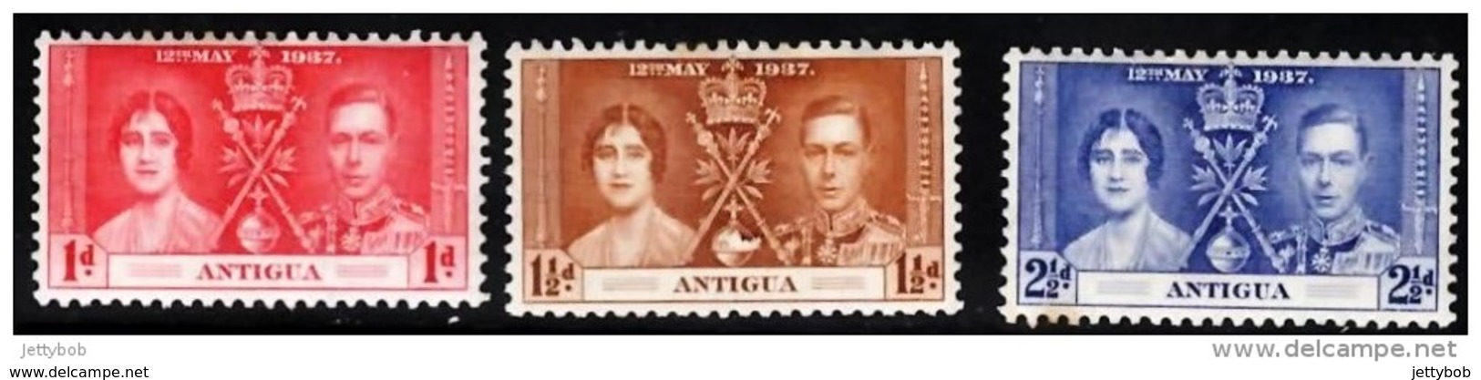 ANTIGUA 1937 Coronation Complete Set Of 3 Values Mint - 1858-1960 Crown Colony