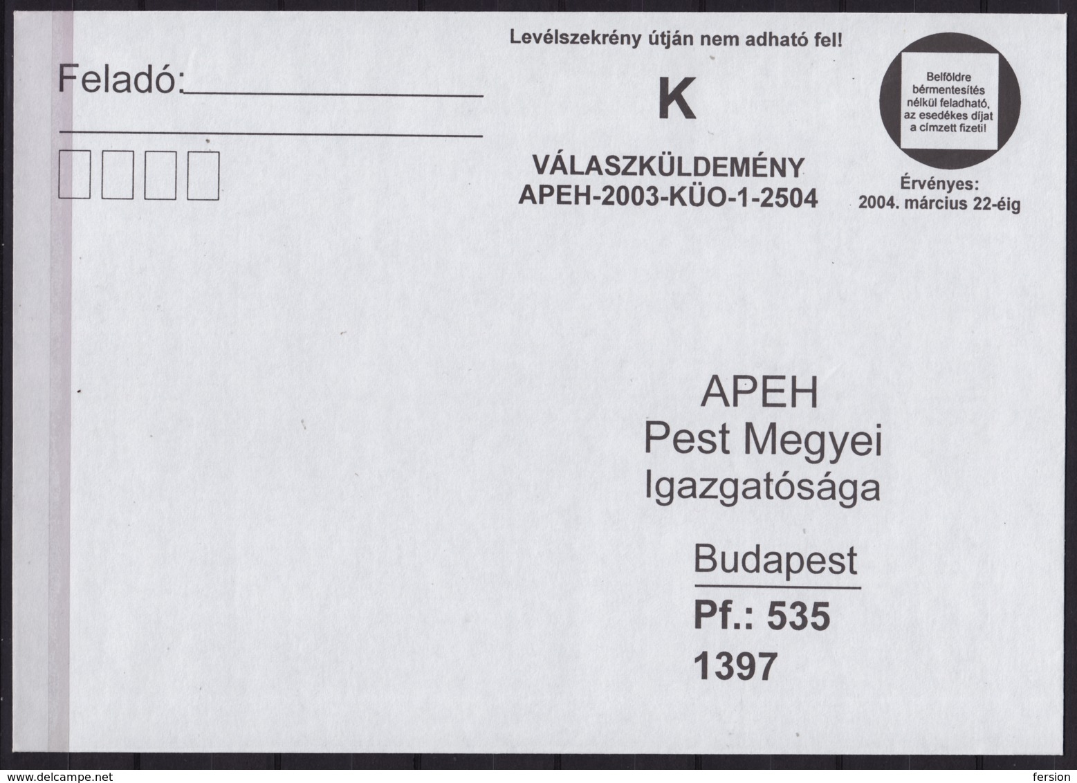 Registered K Letter Cover 2004 Hungary - Tax Office - Imprinted Label Vignette - Port Paye Taxe Percue Post Paid - Brieven En Documenten