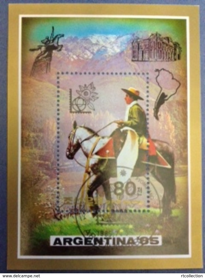 Korea 1985 S/S Stamp Philatelic Exhibitions Argentina '85 Buenos Aires Horse Geography Places Map CTO Mi BL201 Sc 2491 - Geography