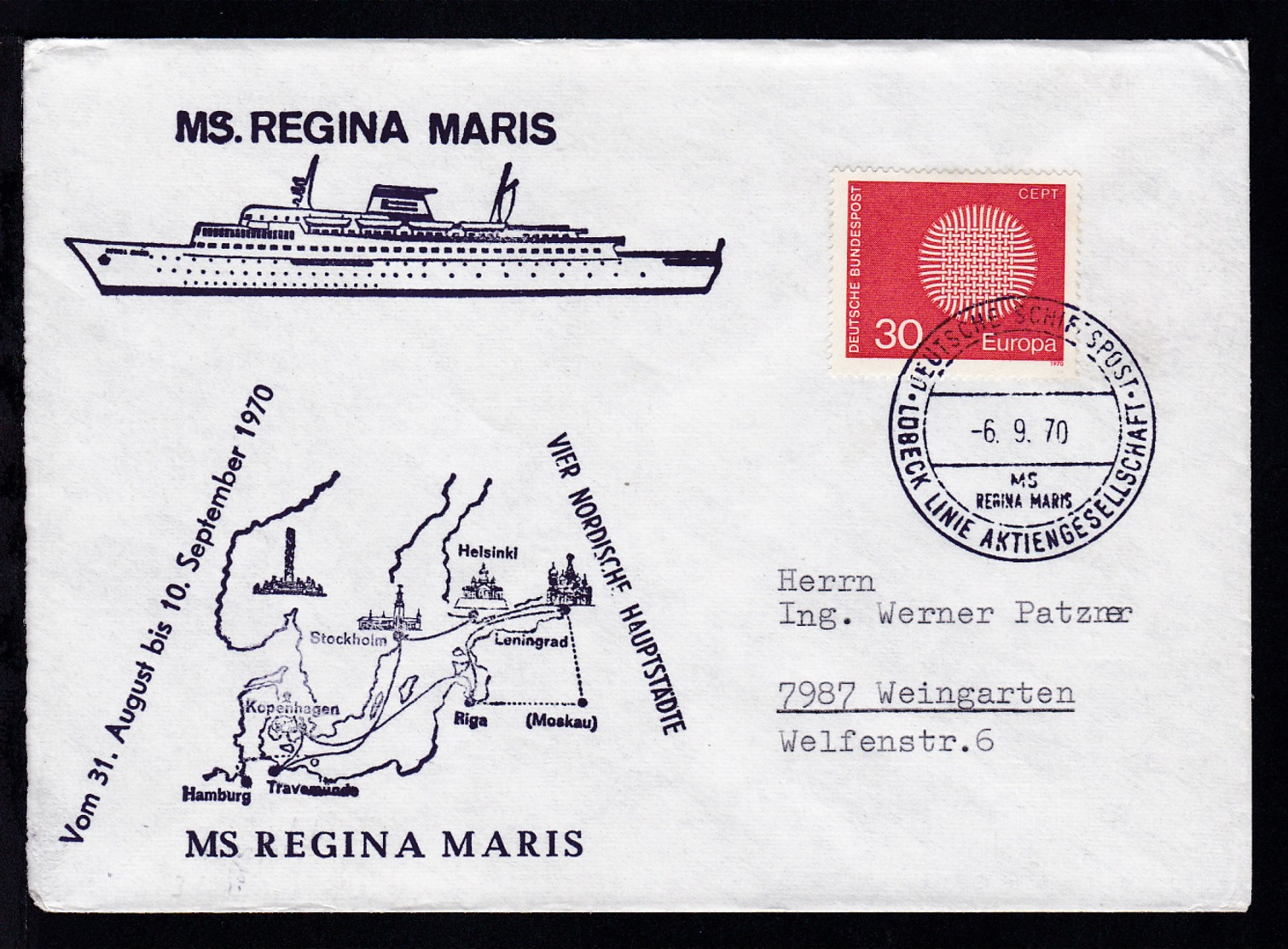 DEUTSCHE SCHIFFSPOST MS REGINA MARIS LÜBECK LINIE AKTIENGESELLSCHAFT 6.9.70  - Sonstige & Ohne Zuordnung