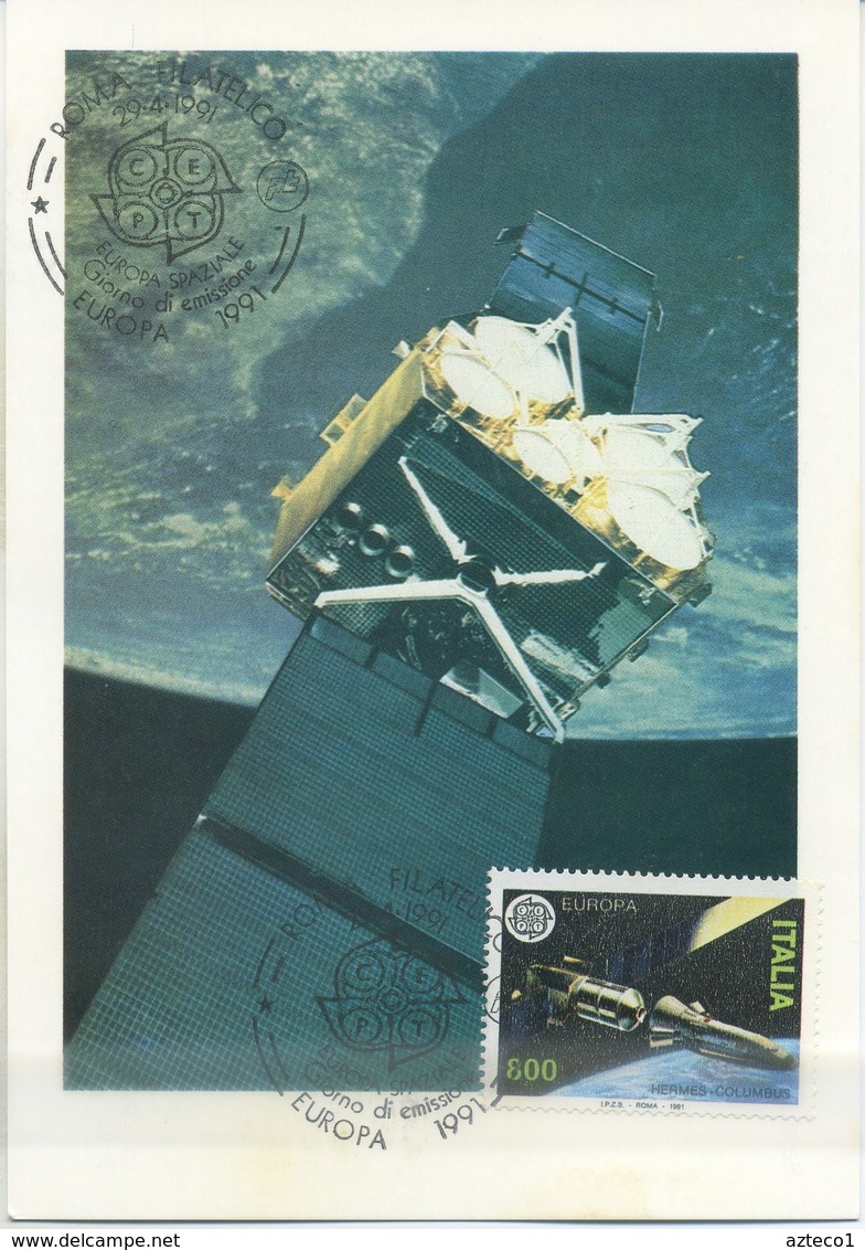 ITALIA - FDC MAXIMUM CARD 1991 - EUROPA - SPAZIO - SATELLITE - Maximum Cards