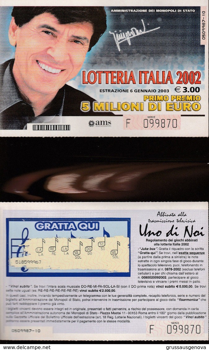 15500TER) LOTTERIA ITALIA 2002 GRATTATO - Lottery Tickets