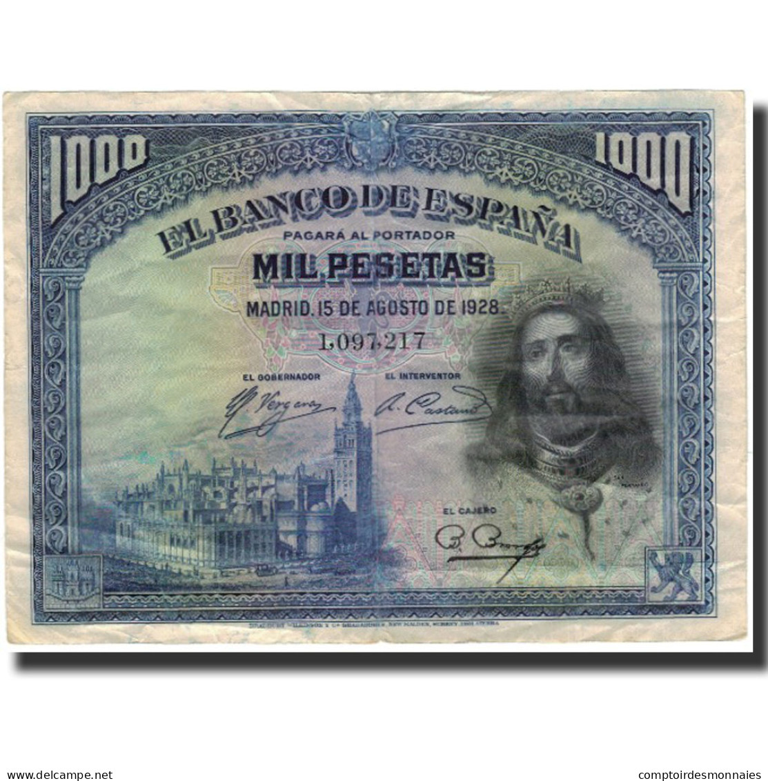 Billet, Espagne, 1000 Pesetas, 1928-08-15, KM:78a, TTB - 1000 Pesetas