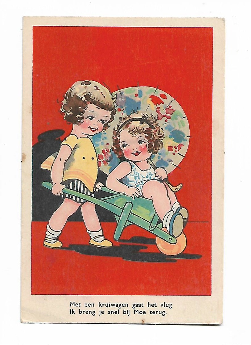 Pas Signée  - Petit Fils Pousse  Petite Fille Dans Brouette - Children's Drawings