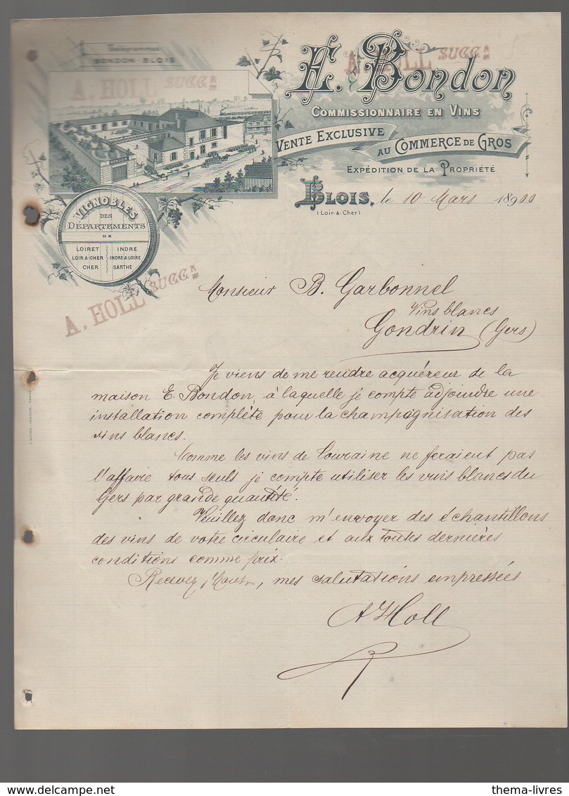 Blois (41 Loir Et Cher) Facture E BONDON (commissionnaire En Vins) 1890 (PPP8302) - 1800 – 1899