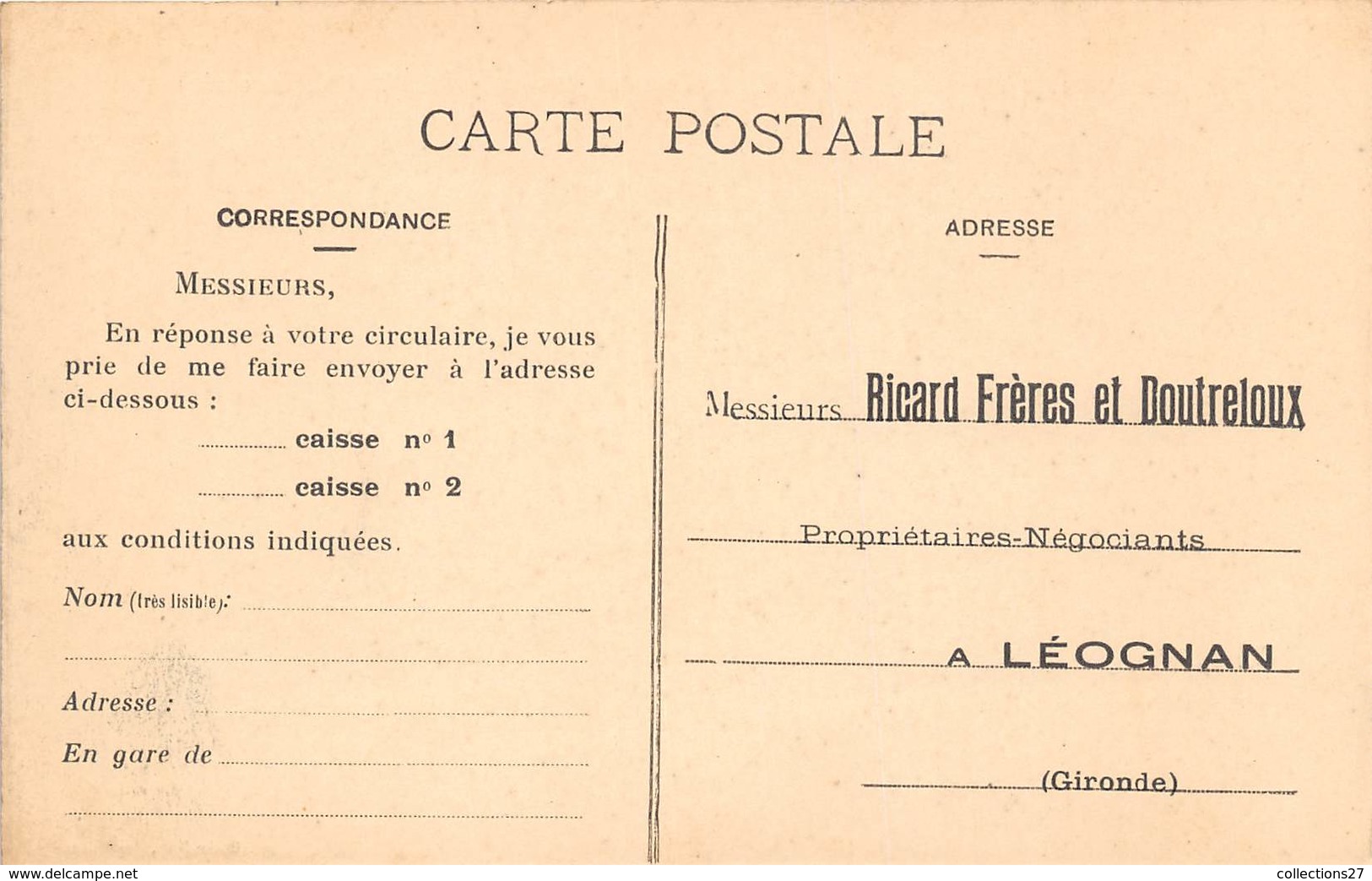 33-LEOGNAN- CHAIS DE LA MAISON RICARD AINE - FILS ET GENDRE - Autres & Non Classés