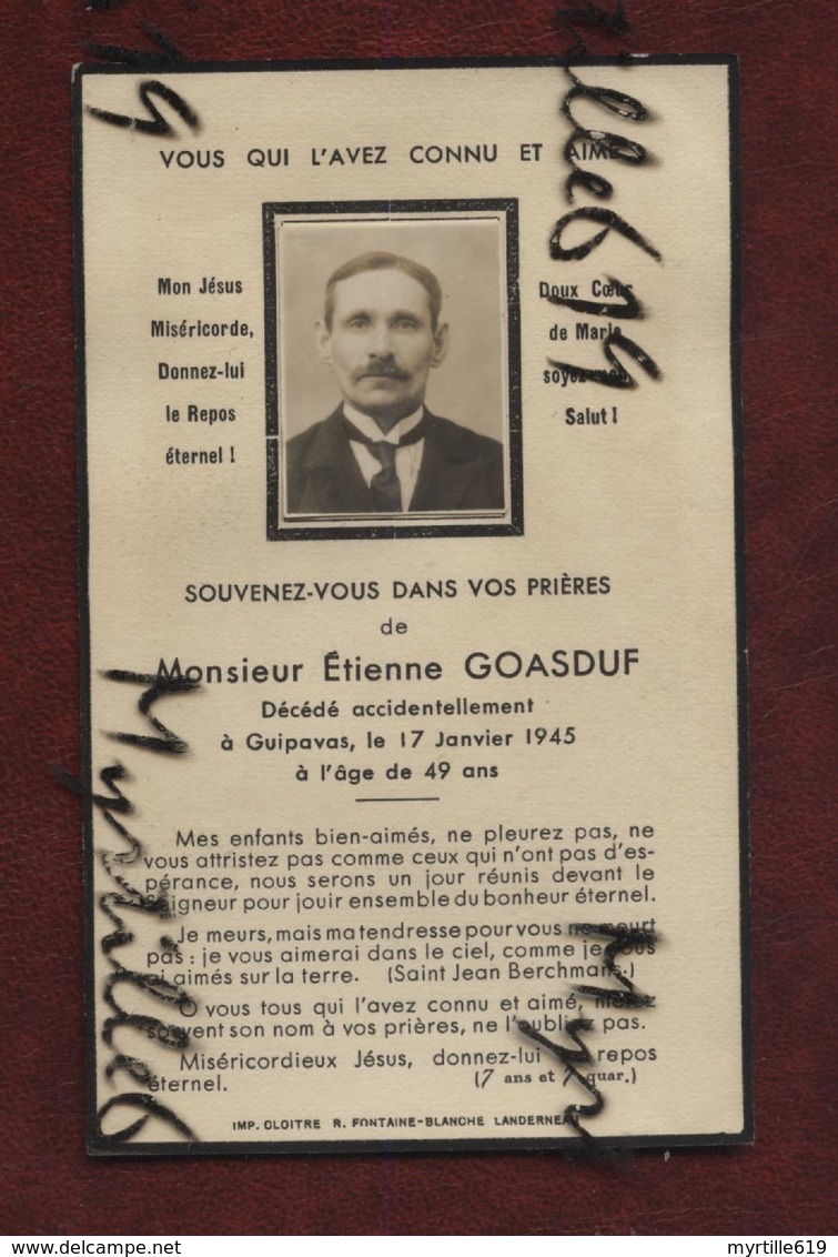 Faire-part De Décès - Guipavas - (1945) Memento - Monsieur Etienne Goasduf - Obituary Notices