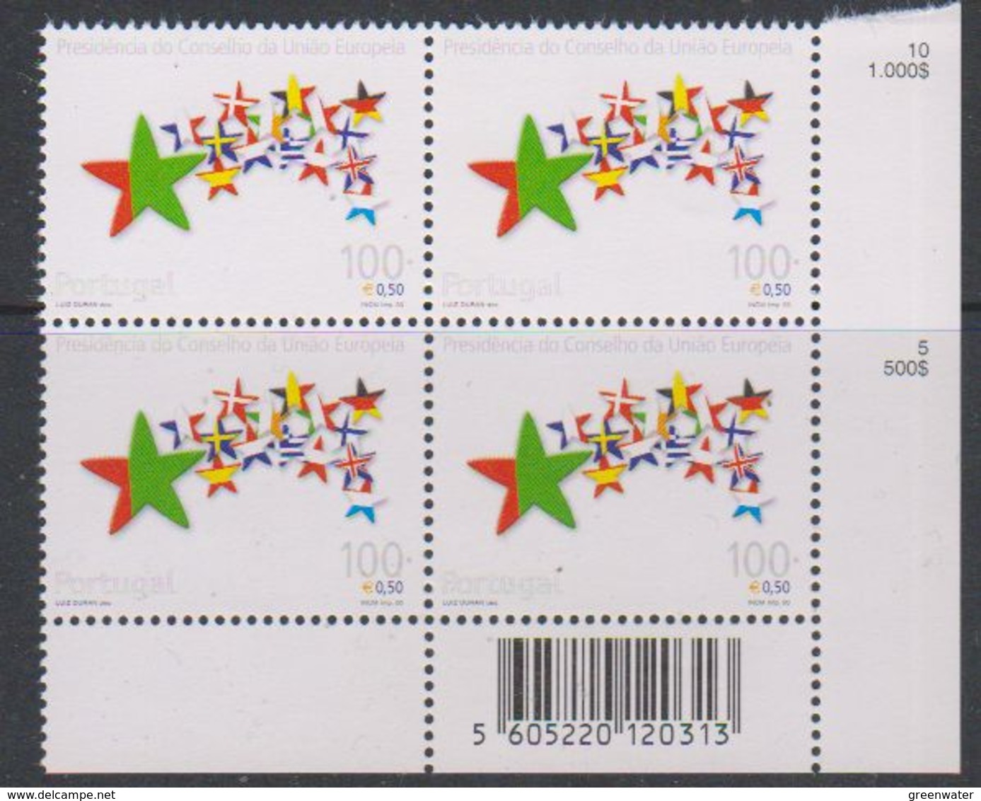 Portugal 2000 Presidency EU 1v Bl Of 4 (corner, Code)  ** Mnh (38271Q) - Europese Gedachte