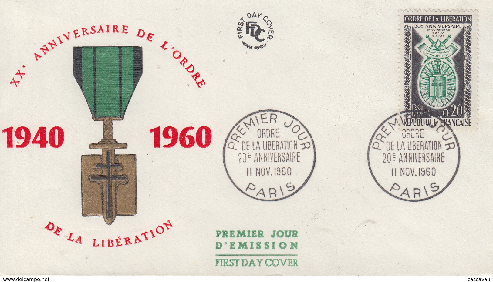 Enveloppe   FDC   1er   Jour    FRANCE   ORDRE   De   La  LIBERATION    1960 - 1960-1969