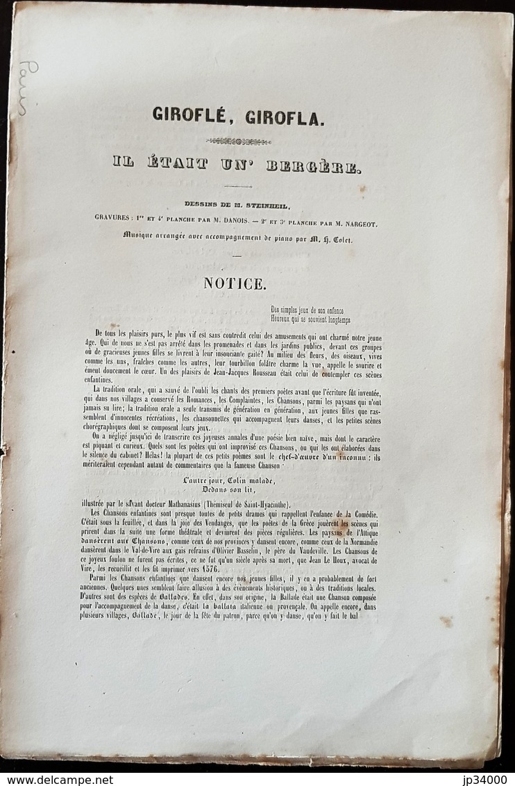 GIROFLEE,GIROFLA// IL ETAIT UN' BERGERE. Avec Des Dessins De STEINHEIL. Musique Arrangée Avec Accompagnement De Piano. - Partitions Musicales Anciennes