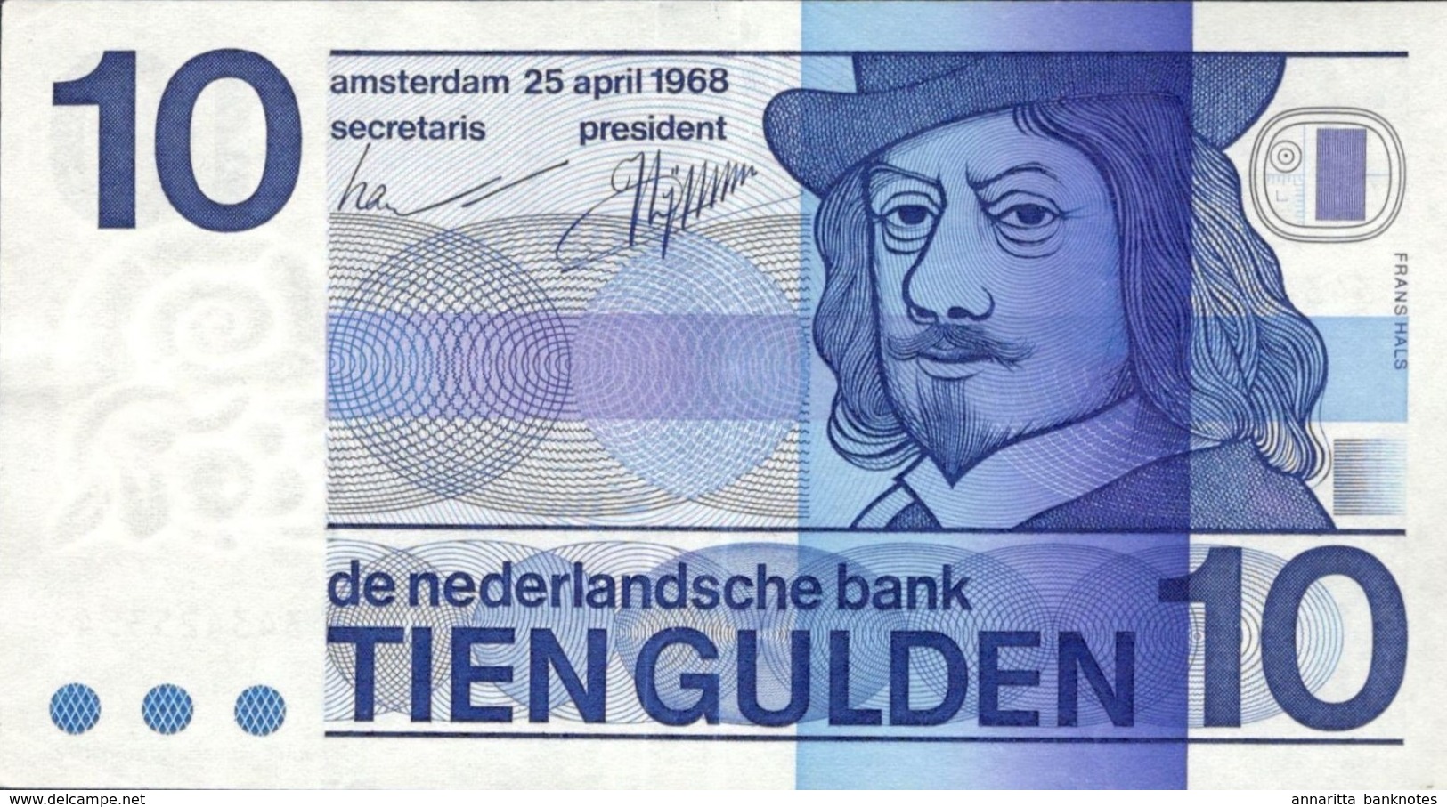 NETHERLANDS 10 GULDEN 1968 P-91b AU S/N 3434253543 [NL091b] - 10 Gulden