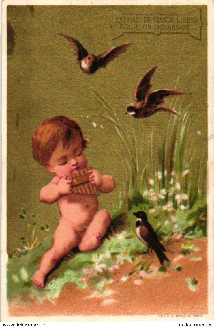 0028 Liebig S 28 set of  6 chromo litho cards CHERUBS, AMOURS, baby babies Testu et Massin c1873 rare complet VG