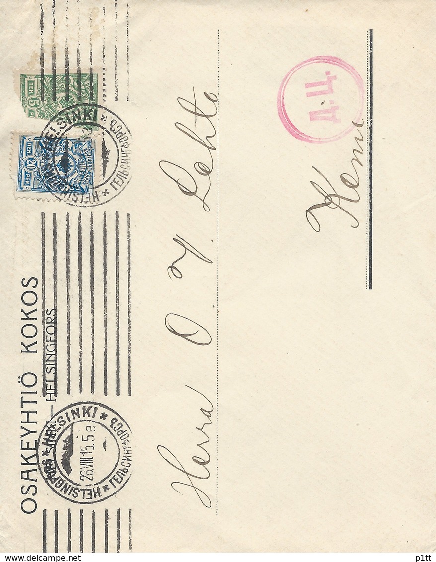 5d.Postal Envelope. The Post Of 1915 Went Through Finland. The Russian Empire. Censorship - Lettres & Documents