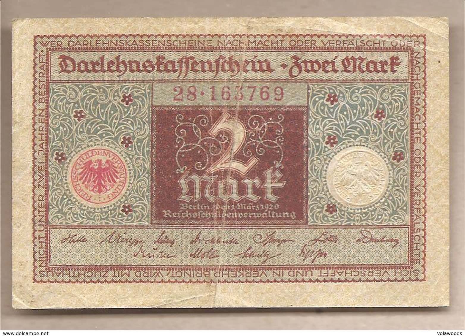 Germania Ufficio Del Debito Nazionale - Banconota Circolata Da 2 Marchi P-60 - 1920 - Amministrazione Del Debito