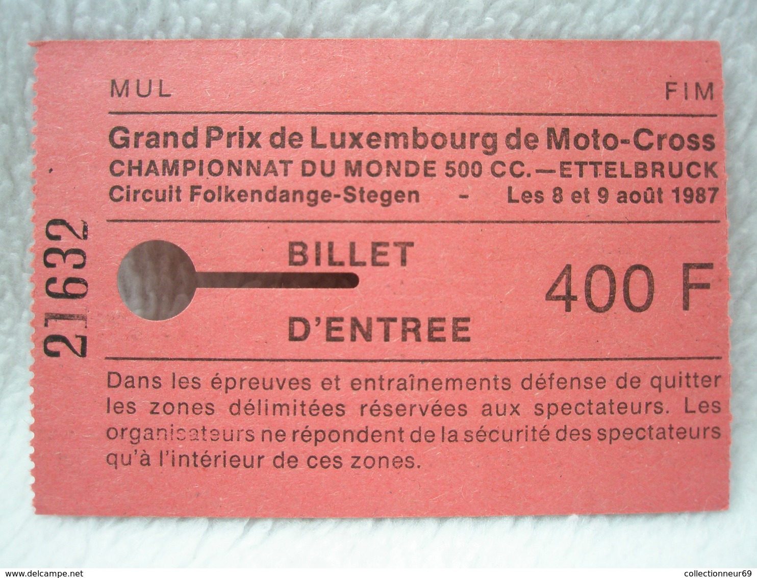 Ancien Ticket Grand Prix De Luxembourg De Moto-Cross Championnat Du Monde 500 CC En 1987 - Tickets D'entrée