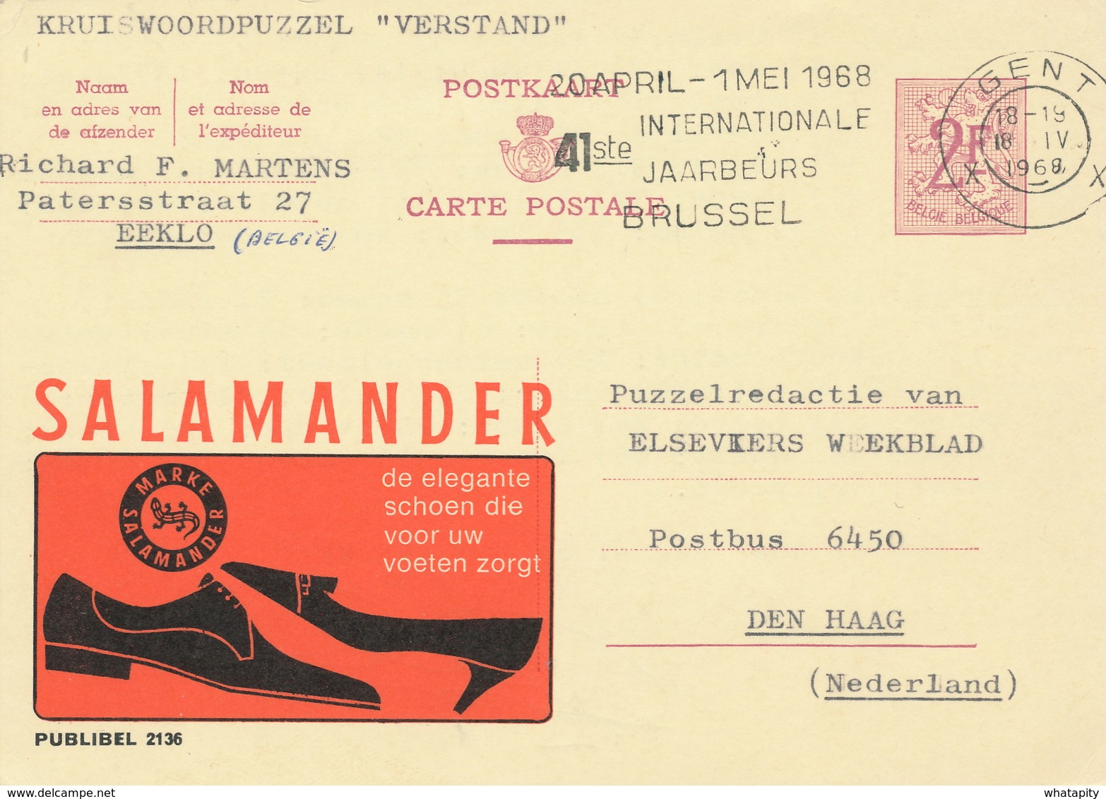 XX924 -- Entier Publibel 2136 GENT 1968 -  Salamander Chaussures - Shoes - Schoenen - Publibels