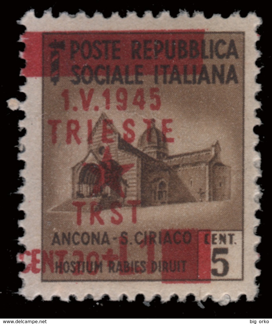 Occupazione Jugoslava: TRIESTE - Monumenti Distrutti 20 C. + Lire 1 Su 5 C. Bruno / Soprastampa Spostata - 1945 - Occ. Yougoslave: Trieste