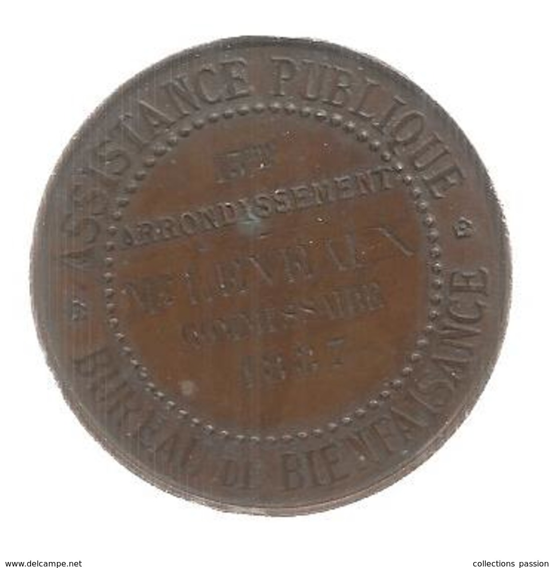 Medaille, Ville De Paris, 15 E, Assistance Publique, Bureau De Bienfaisance, Commissaire, 1887, 2 Scans ,frais Fr 2.85 E - Professionnels / De Société