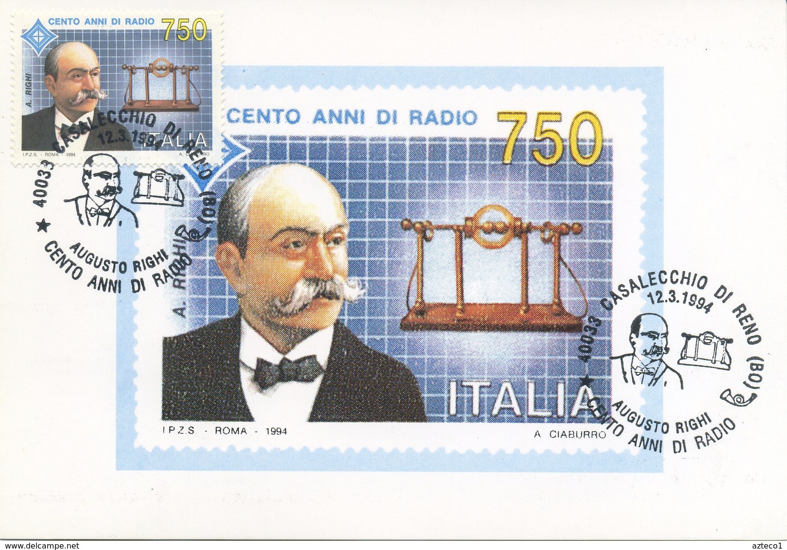 ITALIA - FDC MAXIMUM CARD 1994 - AUGUSTO RIGHI - LA RADIO - ANNULLO SPECIALE - Cartoline Maximum