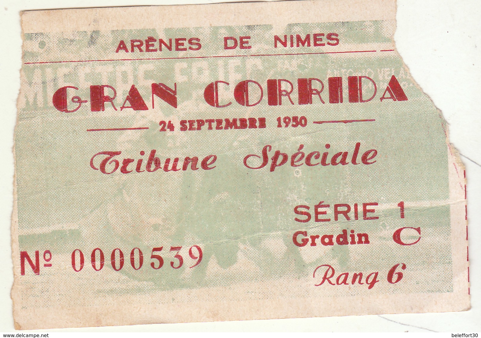 Ticket Gran Corrida Arènes De Nîmes 24 Septembre 1950 - Biglietti D'ingresso