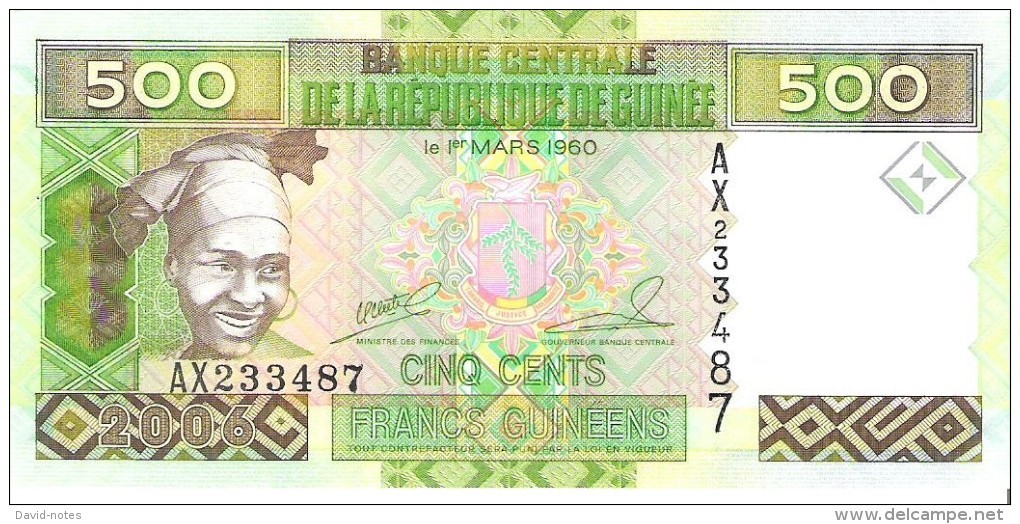 Guinea - Pick 39a - 500 Francs 2006 - Unc - Guinea