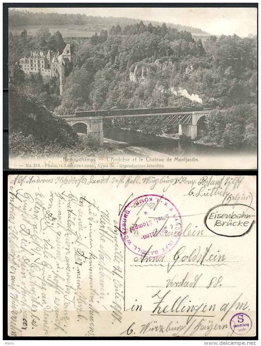 CP   Remouchamps  --   1917  --  Amblève Et Château Montjardin  --  Courrier De Guerre Allemand / Franchise - Aywaille