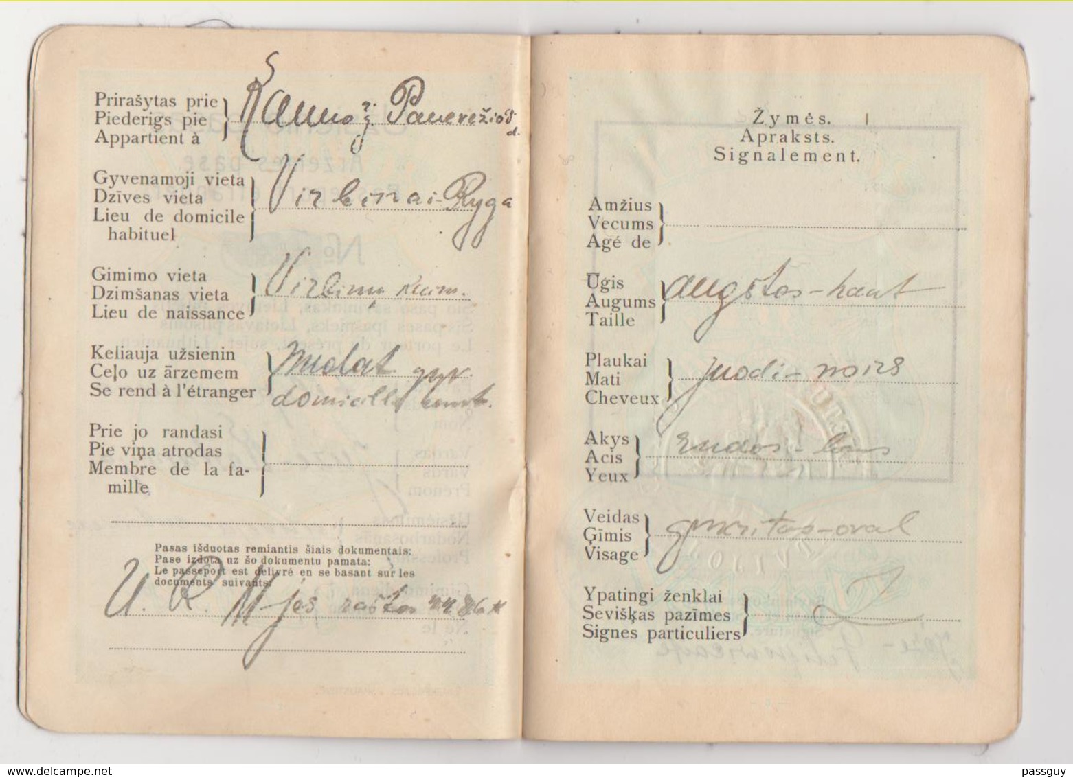 LITHUANIE  Passeport 1923 LITHUANIA Passport – Reisepaß – Fiscaux/Revenues - Historische Documenten