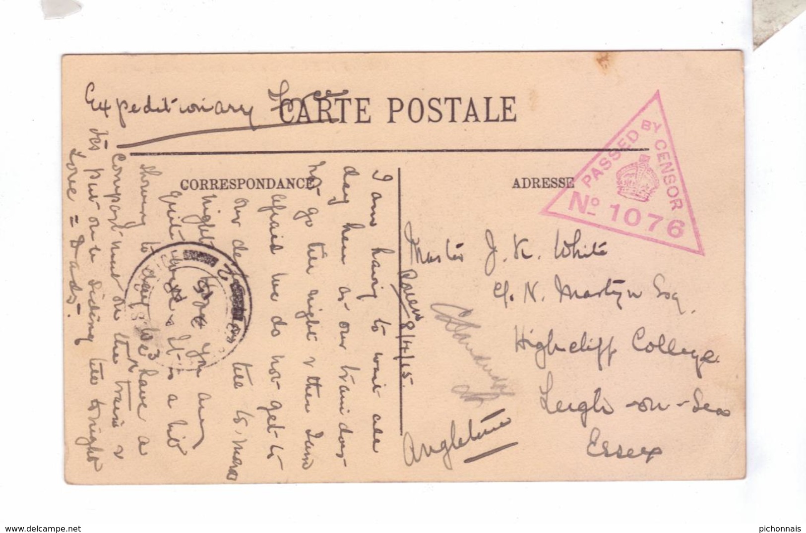 76 ROUEN  La Cote Sainte Catherine Peniches Bateau Vapeur Lettre Soldat Anglais Letter British Soldier Ww1 Field Post - Rouen