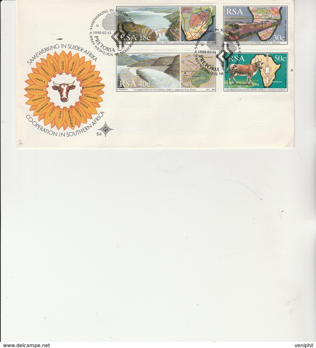 AFRIQUE DU SUD - LETTRE FDC AFFRANCHIE SERIE N° 706 A 709  - ANNEE 1990 - FDC